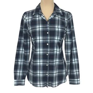 Old Navy Navy Blue Plaid Lightweight Flannel Shirt, Women's XS